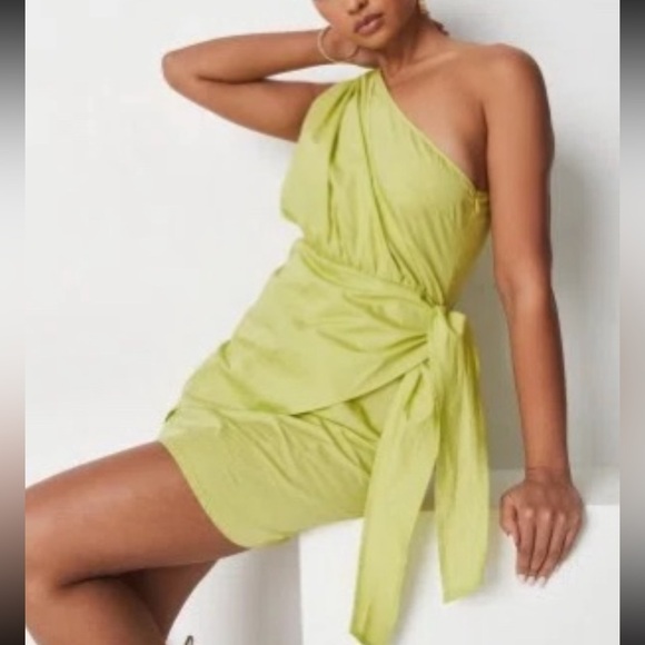 New Missguided Lime Green One Shoulder Tie Side Mini Dress Size 0 - Picture 16 of 16